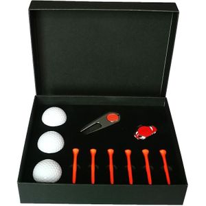 11 in 1 6 golf tees + Divot tool + 3 golfballen gift box set (rood)