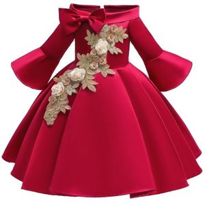 Meisjes Europese stijl geborduurde jurk prom jurk  maat: 110cm (rood)