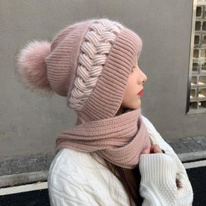 Vrouwen herfst en winter all-match schattig breien gentegreerde wollen hoed sjaal  grootte: gratis grootte (roze koffie)