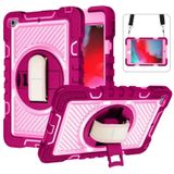 360 Degree Rotation Contrast Color Shockproof Silicone + PC Case with Holder & Hand Grip Strap & Shoulder Strap For iPad mini  / 4(Rose Red+Pink)