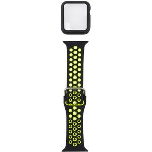 Silicone Replacement Strap Watchband + Protective Case with Screen Protector Set For Apple Watch Series 3 & 2 & 1 42mm(Black Yellow)