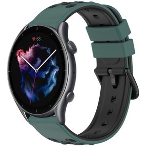 Voor Amazfit GTR 3 22 mm tweekleurige poreuze siliconen horlogeband (olijfgroen + zwart)