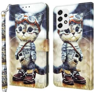 Voor Samsung Galaxy A52 5G / A52s 3D geverfde lederen telefoonhoes (naughty Cat)