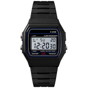 HONHX F-91W analoge digitale beweging LED siliconen band multifunctionele elektronische horloge (zwart)