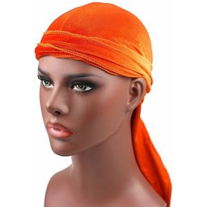 Fluweel tulband cap lange staart piraat Hat chemotherapie Cap (oranje)