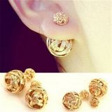 Metalen weven dubbele zijden oorbellen vrouw Vintage schattig goud kleur Stud Earring