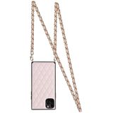 Elegant Rhombic Pattern Microfiber Leather + TPU Shockproof Case met Crossbody Strap Chain voor iPhone 11 Pro (Pink)