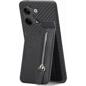 Voor OPPO Reno9 Koolstofvezel Verticale Flip Rits Telefoon Case (Zwart)