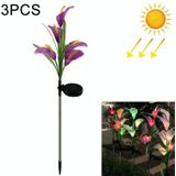 3PCS Gesimuleerde Calla Lily Flower 5 Heads Solar Powered Outdoor IP65 Waterproof LED Decoratieve Gazonlamp  Kleurrijk Licht (Paars)