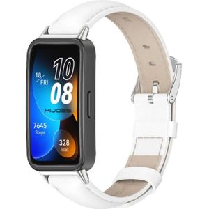 Voor Huawei Band 8 Mijobs koeienhuid lederen horlogeband (wit zilver)