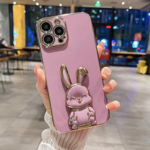 Voor iPhone X / XS Plating Rabbit Holder Phone Case(Rose Red)