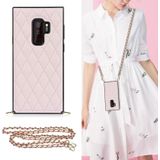 Voor Samsung Galaxy S9 + Elegant Rhombic Pattern Microfiber Leather + TPU Shockproof Case met Crossbody Strap Chain (Pink)