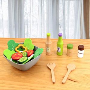 Kinderen Simulatie Keuken Set Baby houten voedsel snijden Pretend Play Speelgoed Heerlijke Salade Set