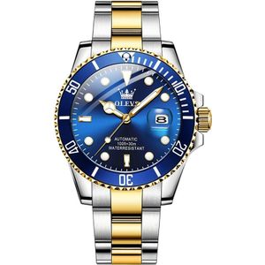 OLEVS 6650 heren lichtgevend waterdicht mechanisch horloge (blauw + goud)