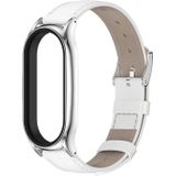 Voor Xiaomi Mi Band 7/7 NFC Mijobs plus echte lederen horlogeband (wit zilver)