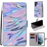 For Samsung Galaxy S22 Ultra 5G Coloured Drawing Cross Texture Horizontal Flip PU Phone Leather Case with Holder & Card Slots & Wallet & Lanyard(Colorful Layer(Fluorescent Water Pattern)