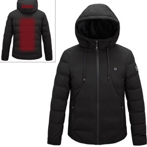 Mannen en vrouwen Intelligent Constante Temperatuur USB Verwarming Hooded Katoenen Kleding Warme Jas (Kleur: Zwart Formaat:XXL)