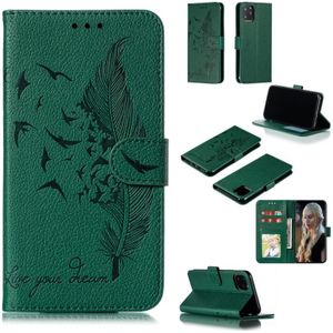 Feather patroon Litchi textuur horizontale Flip lederen draagtas met portemonnee & houder & kaartsleuven voor iPhone 11 Pro Max (groen)