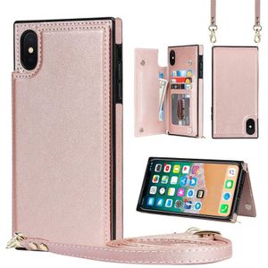 Cross-body Square Double Buckle Flip Card Tas TPU + PU Case met kaartslots & portemonnee en foto's en riem voor iPhone XS MAX (ROSE GOUD)