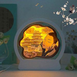 Chinese stijl papier carving Lamp Night Light 3D gepersonaliseerde cadeau decoratie  lichte kleur: warm licht (kleurrijk)