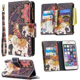 Voor iPhone 6s Plus & 6 Plus Gekleurd tekenpatroon Rits Horizontale Flip Lederen case met Holder & Card Slots & Wallet(Flower Elephants)
