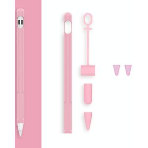 2 sets 4 in 1 stylus siliconen beschermhoes + anti-verloren touw + dubbele pen kneepset voor Apple Potlood 1 (vers roze)