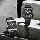 Baogela 6763G vierkante wijzerplaat lederen band klokkalender mechanisch horloge voor mannen (zilver zwart)