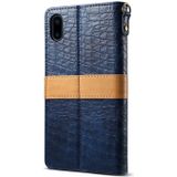Splicing kleur krokodil textuur PU horizontale Flip lederen case voor iPhone X/XS  met portemonnee & houder & kaartsleuven & Lanyard (blauw)