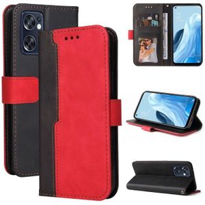 For OPPO Reno7 SE 5G Stitching-Color Flip Leather Phone Case(Red)