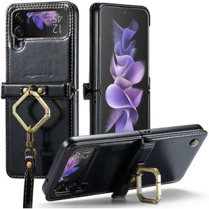 Voor Samsung Galaxy Z Flip3 5G CaseMe 003 Crazy Horse textuur lederen telefoonhoes met lanyard
