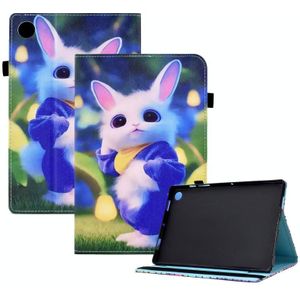 Voor Lenovo Tab M10 Plus gekleurde tekening stiksels elastische band lederen slimme tablethoes (schattig konijn)