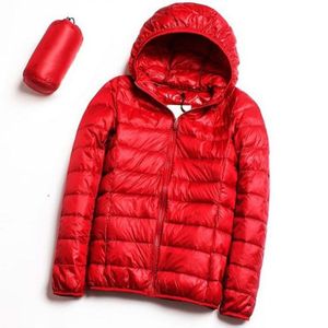 Casual ultra licht witte eend naar beneden jas vrouwen herfst winter warme jas Hooded parka  maat: M (rood)