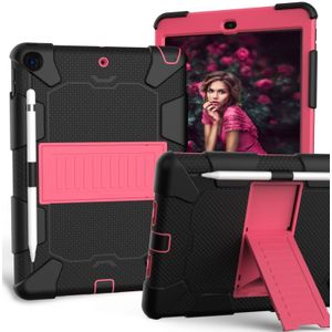 Voor iPad 10.2 Shockproof Two-Color Siliconen beschermhoes met houder & penslot (Black+Hot Pink)