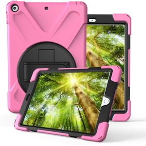 Voor iPad 10 2 (2019) 360 graden rotatie PC + siliconen beschermhoes met houder & hand-strap (roze)