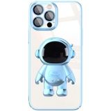 Voor iPhone 14 Pro Galvaniseren PC Astronaut Houder Telefoon Case met Lens Film (Blauw)