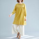 Grote grootte los en dun mid-length linnen katoen gedrukte jurk (kleur: gele maat:XXL)