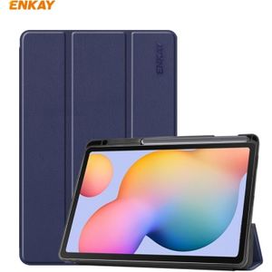 Voor Samsung Galaxy Tab S6 Lite P610 / P615 ENKAY ENK-8003 PU Leder + TPU Smart Case met Pen Slot (Donkerblauw)