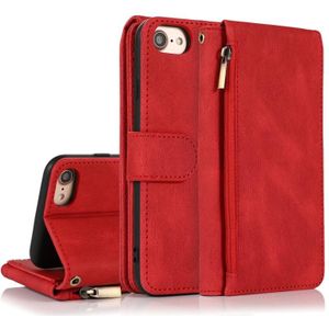 Skin-feel Crazy Horse Texture Zipper Portemonnee Tas Horizontale Flip Lederen Case met Houder & Kaart Slots & Portemonnee & Lanyard Voor iPhone 6 (Rood)