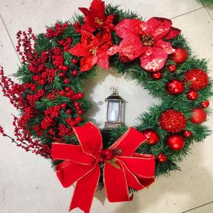 Kerstversieringscane krans Garland deurhanger  maat: 50cm (rode bloem)