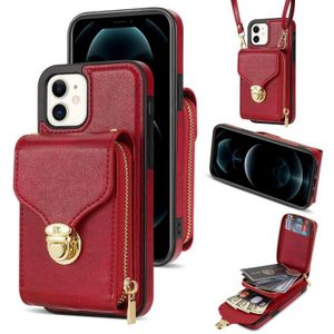 Voor iPhone 12 mini Rits Hardware Kaart Portemonnee Telefoonhoes (Rood)