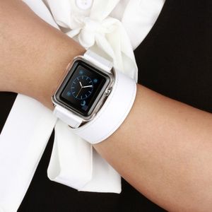 Voor Apple Watch 38mm dubbele cirkel stijl metalen gesp koeienhuid lederen horlogeband met Connector(White)