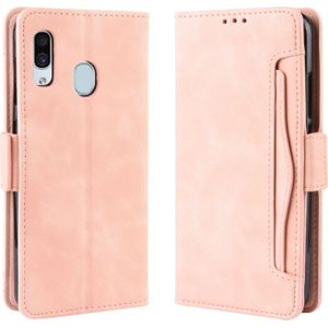 Portemonnee stijl huid voelen kalf patroon lederen draagtas voor Galaxy A40  met aparte kaartsleuf (roze)