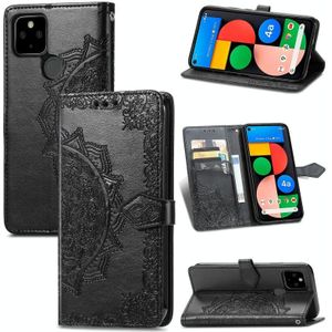 Voor Google Pixel 5A Mandala Flower Embossed Horizontal Flip Leather Case met beugel / Card Slot / Wallet / Lanyard (Zwart)