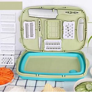 9 in 1 Folding Cutting Board Plastic Multi Function Household Cutting Board Keuken Antibacterile Meeldauw Snijplank Snijmes Set (Gesloten Groen)