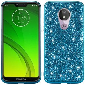 Plating Glittery Powder Shockproof TPU Case Voor Motorola Moto G7 Play (Blauw)
