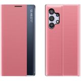 Voor Samsung Galaxy A32 5G side display magnetische horizontale flip effen textuur doek + pc-hoesje met houder / slaap / wekfunctie (roze)
