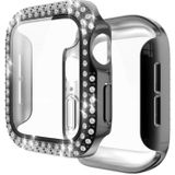 Electroplating PC Double Rows Diamond Protective Case met gehard glasfilm voor Apple Watch Series 6 & SE & 5 & 4 44mm / 3 & 2 & 1 42mm