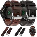 Voor Garmin Fenix 5X Plus 26 mm naaileer stalen gesp horlogeband