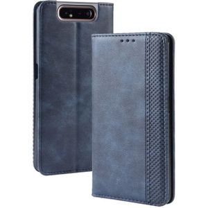 Magnetische Buckle retro Crazy Horse textuur horizontale Flip lederen case voor Galaxy A80/A90  met houder & kaartsleuven & fotolijstjes (blauw)