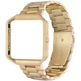 Geschikt voor Fitbit Blaze Smart sport horloge roestvrijstaal metalen band metalen frame Butterfly Buckle drie kralen riem (goud)